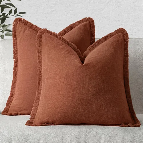 Miniatura 21 de MIULEE Juego de 2 fundas de almohada decorativas de lino neutro con flecos, fundas de cojín de estilo bohemio con borlas para sofá, cama, sala