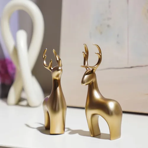 Miniatura 5 de Braxio Estatua de Ciervo Reno Decoración del Hogar - 2 piezas Escultura de Reno de Resina Dorada Figuras de Ciervo para Sala de Estar Dormitorio