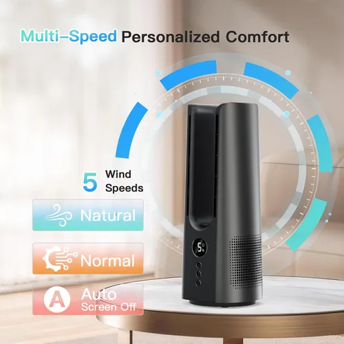 Miniatura 2 de 13 Inch Desk Fan, Portable Bladeless Fan, Small Quiet Table Fan with 60°Oscillating, 5 Speeds & 9H Timer, LED Display, Button Control, Easy to
