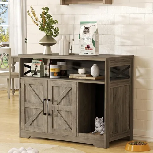 Miniatura 15 de Halitaa - Caja de arena para gatos oculta, mueble con almohadilla para rasguñar, casa de campo para gatos con mesa de baño, negra