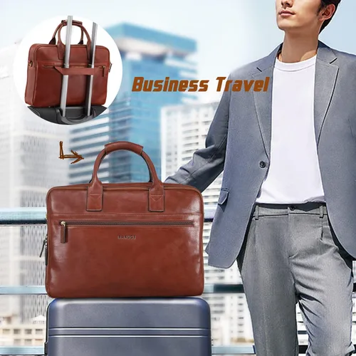 Miniatura 6 de Banuce Full Grains - Maletín de cuero italiano para hombre, funda para laptop de 14 pulgadas, bolsa de mensajero para negocios