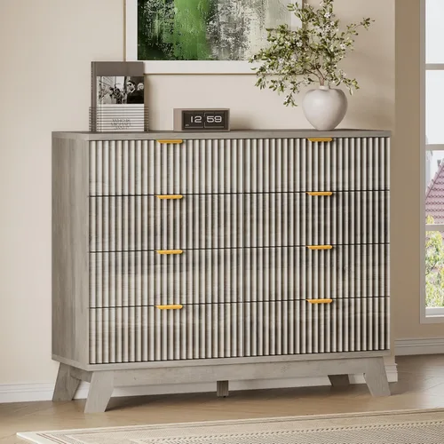 Miniatura 20 de BORNOON Cómoda alta de 46" para dormitorio, cómoda de 6 cajones acanalados, cómoda moderna de madera con almacenamiento profundo, correderas