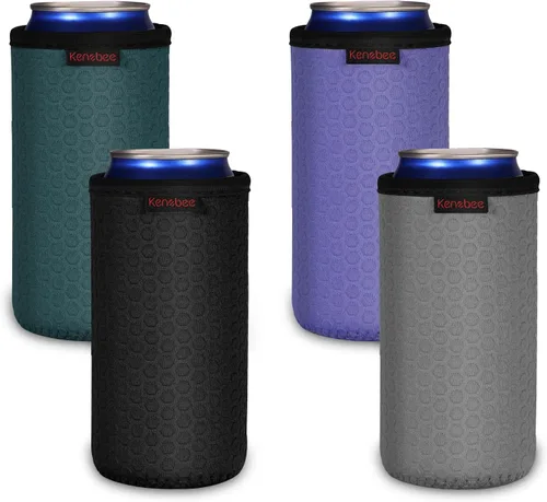 Miniatura 17 de Paquete de 4 Fundas Enfriadoras para Latas Delgadas de 12oz, Suaves Aisladas Reutilizables Antideslizantes de Neopreno Portavasos Cubiertas