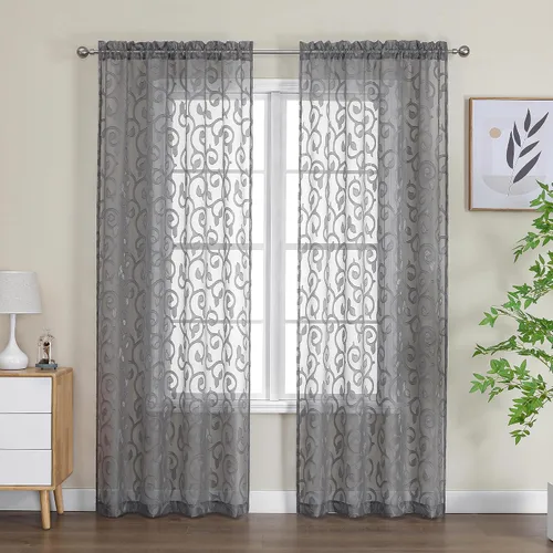 Miniatura 73 de OWENIE Furman - Juego de 2 paneles de cortinas traslúcidas negras de 24 pulgadas de largo, cortinas semitransparentes de jacquard ligeras y aireadas