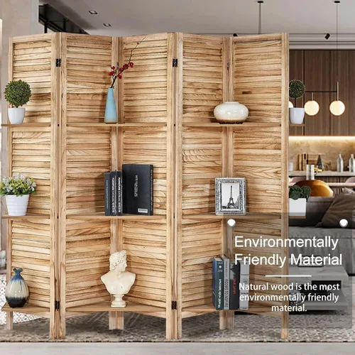 Miniatura 7 de ROSE HOME FASHION Divisor de habitación de madera de 4 paneles de 5.6 pies, paneles de pantalla de privacidad plegables de madera, divisor