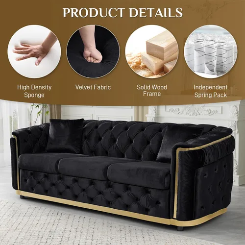 Miniatura 3 de DAMAIFROM Juego de sofá de terciopelo de lujo beige y dorado, moderno de mediados de siglo, sofás Chesterfield copetudos y patas doradas, juego de 2