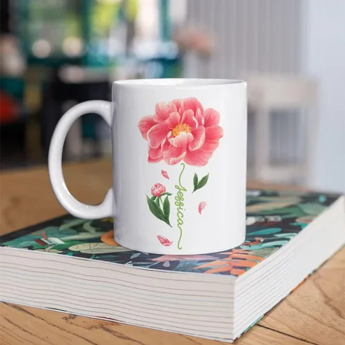 Miniatura 4 de CUBICER Tazas de café personalizadas, diseño de flor de peonía, tazas de cerámica blanca, taza de viaje grande, vaso para beber, regalos de Navidad