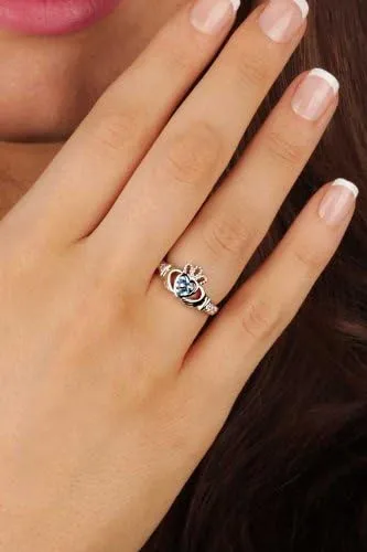 Miniatura 2 de Claddagh Anillo de Diciembre de Nacimiento Mes de Plata de Ley SL90-12. Fabricado en Irlanda.