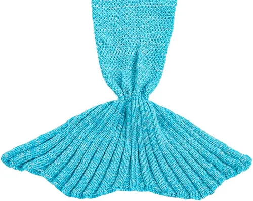 Miniatura 7 de AmyHomie Manta de cola de sirena, manta para niños, saco de dormir de sirena de ganchillo, regalo de sirena para niñas (azul claro, niños)