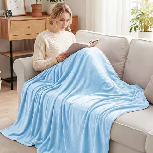 Miniatura 2 de Exclusivo Mezcla Manta de vellón para sofá, cama, súper suave y cálida, para uso en todas las estaciones, acogedora, afelpada, ligera, azul hielo