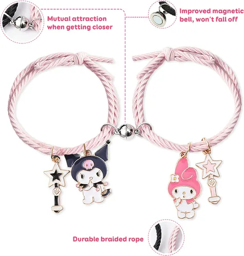 Miniatura 2 de Kuromi And My Melody - Pulsera magnética para parejas relación de atracción mutua a juego pulsera de cuerda para él y ella regalo para mejor amiga