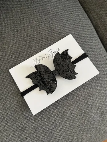 Miniatura 4 de Diademas de lazo de murciélago con purpurina negra para bebés y niños pequeños (banda de nailon caqui)