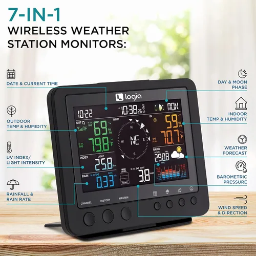 Miniatura 2 de Estación meteorológica Logia 17 en 1 con matriz de sensores inalámbricos 7 en 1, sistema de monitoreo del clima, temperatura, humedad, velocidad