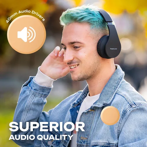 Miniatura 3 de PowerLocus - Audífonos inalámbricos Bluetooth para usar sobre las orejas, estéreo, plegables, con cable y micrófono incorporado para iPhone
