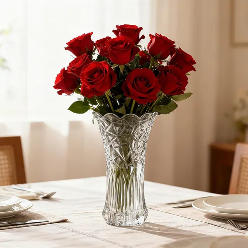 Miniatura 5 de Dicunoy Juego de 2 jarrones de flores de cristal, jarrones grandes transparentes de 9.5 pulgadas para centros de mesa, moderno jarrón de rosas