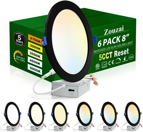 Miniatura 20 de zouzai Paquete de 1 lámpara de techo empotrable LED ultrafina de 4 pulgadas 5CCT con caja de conexiones, 2700K/3000K/3500K/4000K/5000K