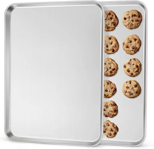 Miniatura 9 de Leonyo Hojas para hornear de acero inoxidable de 17 x 13 pulgadas, paquete de 2 bandejas de media hoja de acero inoxidable para hornear galletas