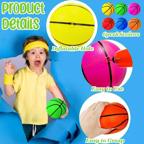 Miniatura 3 de 6 mini pelotas de baloncesto de juguete de 5 pulgadas, colorido baloncesto inflable de goma con bomba para niños pequeños, piscina, aro