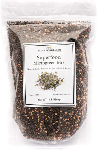 Superfood Microgreen Seeds Mix | para bandejas de cultivo Microgreens | 1 libra | Semillas de colinabo morado sin OMG, colinabo, rábano, nabo y