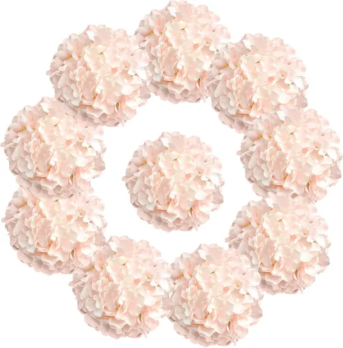 10 flores artificiales de hortensias, cabeza de hortensia artificial de seda con hortensias de tallo para novia, boda, baby shower, decoración de
