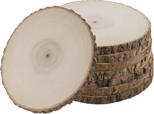 Sancodee 8 piezas de rodajas de madera grandes sin acabar, tablas de madera de 8-9 pulgadas para centros de mesa, círculos de madera natural,