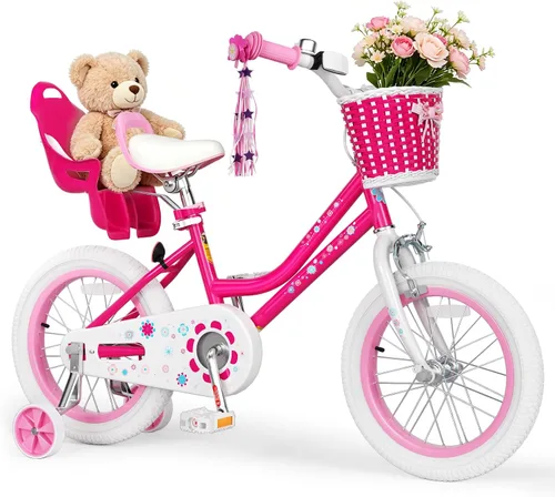 Miniatura 19 de Glaf - Bicicleta para niñas de 12, 14, 16 pulgadas con ruedas de apoyo, bicicleta para niños pequeños de 2 a 9 años, bicicleta con canasto y asiento