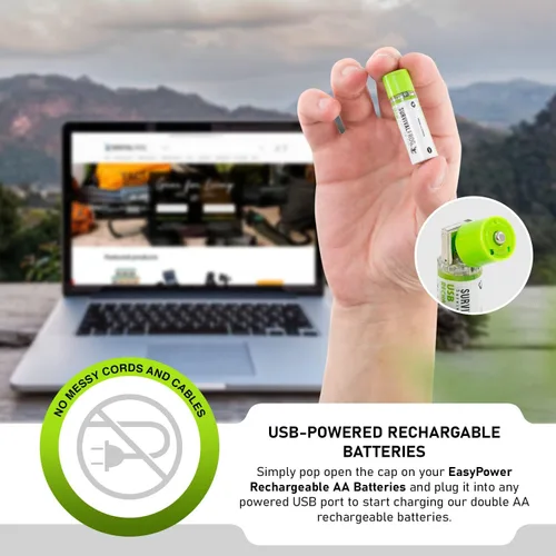 Miniatura 2 de Survival Frog EasyPower - Baterías recargables USB AA de 1.2 V/1450 mAh de larga duración, doble A USB Co. - (paquete de 4)