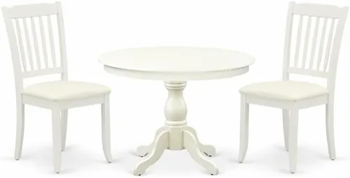 East West Furniture El juego de habitación Hartland de 3 piezas contiene una mesa de cocina redonda con pedestal y 2 sillas de comedor tapizadas de