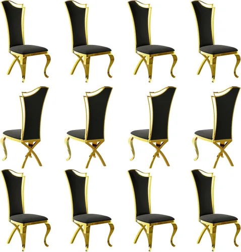 Miniatura 14 de BQueen Sillas de comedor negras y doradas, Sillas de comedor de lujo, Sillas de comedor Velevt con respaldo alto, Patas de acero inoxidable de oro