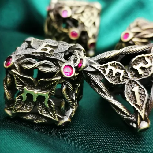 Miniatura 4 de Juego de dados de metal con hojas de vid mágicas huecas, juego de 7 dados para juegos de rol, dados de D&D Dungeons and Dragons