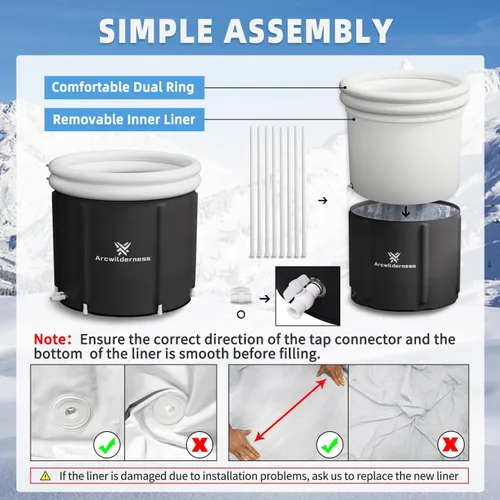 Miniatura 5 de Bañera fría de aluminio – Tina de baño de hielo XL de 130 galones para atletas, vaina de hielo reflectante del calor con cubierta, forro