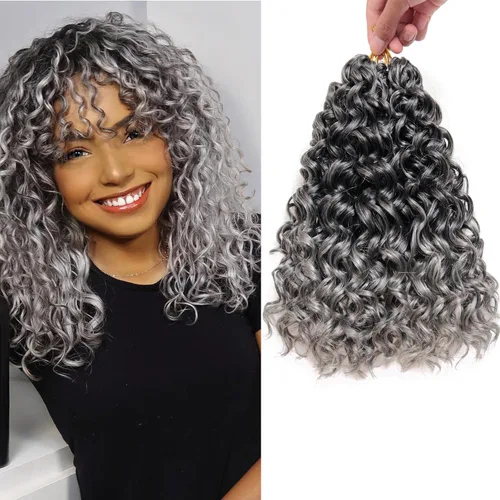 Miniatura 12 de QRHSUKA - Mechones rizados con ganchillo GoGo, cabello ondulado con ganchillo de agua para mujeres, sintético gris, trenzado bohemio, trenza de onda