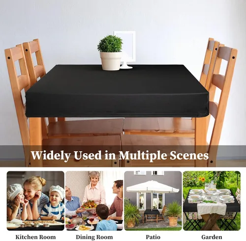 Miniatura 4 de Tegeme Paquete de 2 manteles cuadrados ajustables con elástico de 34 x 34 pulgadas, manteles pequeños de elastano elásticos plegables y lavables