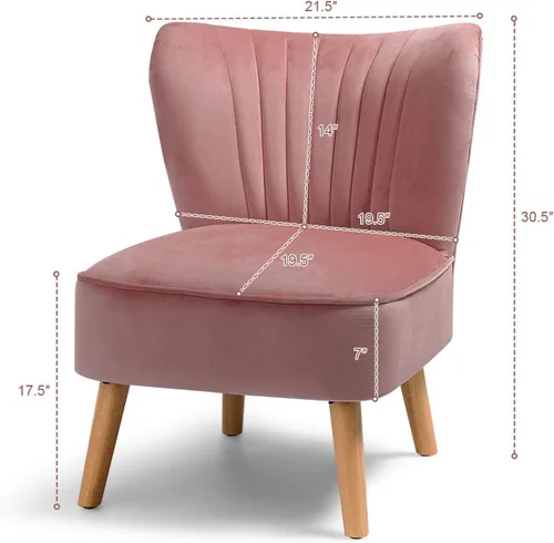 Miniatura 3 de Giantex Silla decorativa de terciopelo, moderna silla tapizada con patas de madera, acolchada gruesa, sillas pequeñas sin brazos para sala de estar