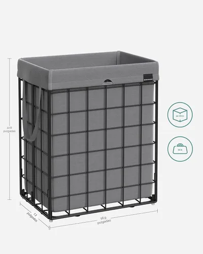 Miniatura 5 de SONGMICS Cesta para la ropa sucia, 23.8 galones (90L) Cesta de ropa, Cesta de ropa plegable, forro extraíble y lavable, marco de alambre metálico
