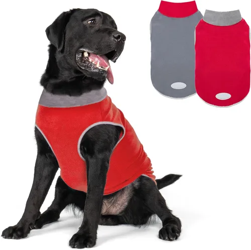 Miniatura 19 de cyeollo Paquete de 2 suéteres elásticos de forro polar para perro, chaqueta reflectante de invierno para perros, suéteres para perros medianos
