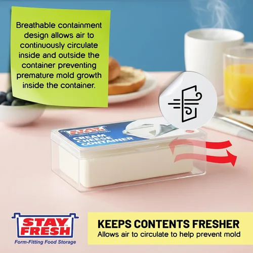 Miniatura 4 de Stay Fresh Recipiente de queso crema para nevera, plástico transparente para queso crema, apto para lavavajillas, sin bisfenol A, plato de queso