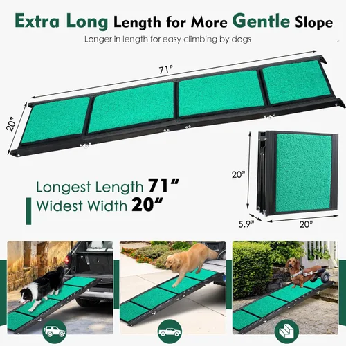 Miniatura 6 de Rampa para perros de longitud máxima de 71 pulgadas y ancho de 20 pulgadas para perros grandes de hasta 250 libras, superficie plegable