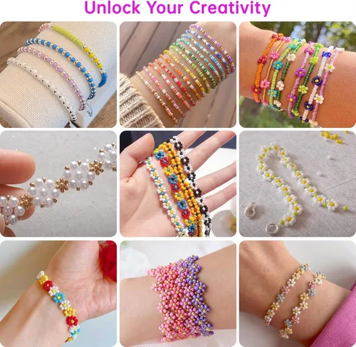Miniatura 9 de Redtwo Kit de 45000 cuentas de cristal de 0.118 pulgadas, 7 cajas de 144 colores para pulseras, kit de pulsera de amistad con dijes y letras