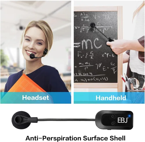 Miniatura 6 de EBJ Micrófono de auriculares inalámbricos 2.4G y micrófono de mano 2 en 1, transmisión estable de 98.4 ft, carga USB dual tipo C, compatible