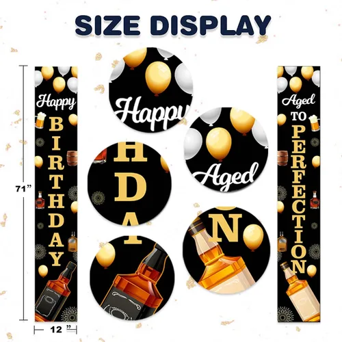 Miniatura 2 de Cartel retro de feliz cumpleaños y envejecido a la perfección con temática de whisky negro y dorado, decoraciones para puerta delantera, porche