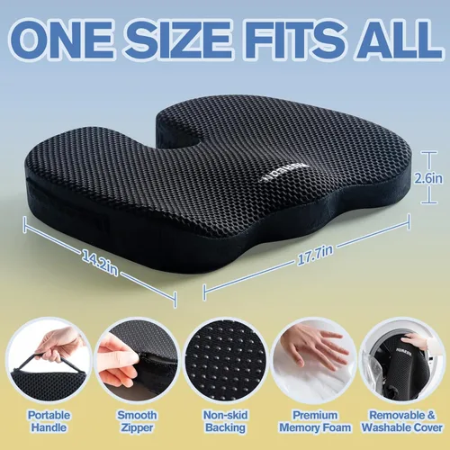 Miniatura 2 de Mureon Cojín para silla de oficina, cojín ergonómico grande de espuma viscoelástica para aliviar la presión de espalda y cadera, cojín de asiento