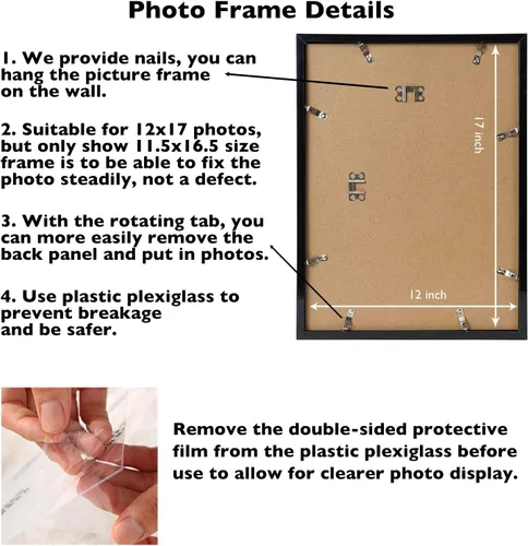 Miniatura 4 de JCJMY Portarretratos rústico para colgar en la pared de forma horizontal o vertical, marco para galería de pared de 12 x 17 pulgadas con plexiglás