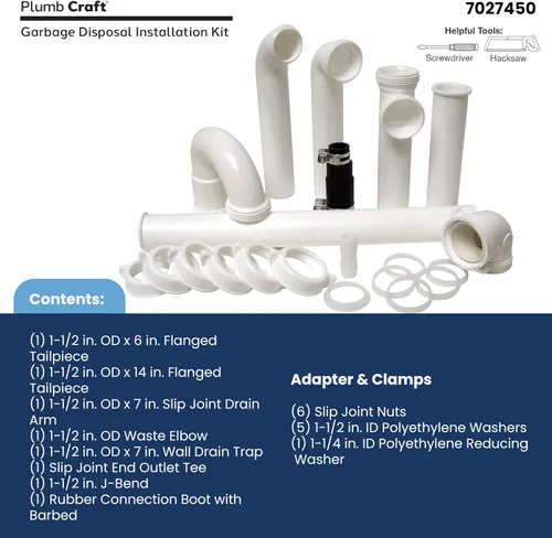 Miniatura 2 de PlumbCraft Kit Completo de Instalación de Triturador de Basura de 1.5 pulg. DE Diámetro Exterior Blanco 7027450, Tubos de Drenaje de Fregadero