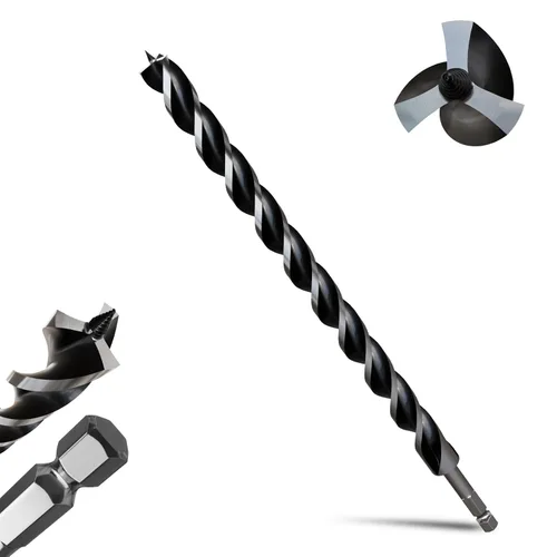 Miniatura 31 de 8 brocas profesionales de 12 pulgadas de largo para madera con vástago hexagonal de cambio rápido de 1/4 pulgadas (1/4-7/8 pulgadas), diseño de 3