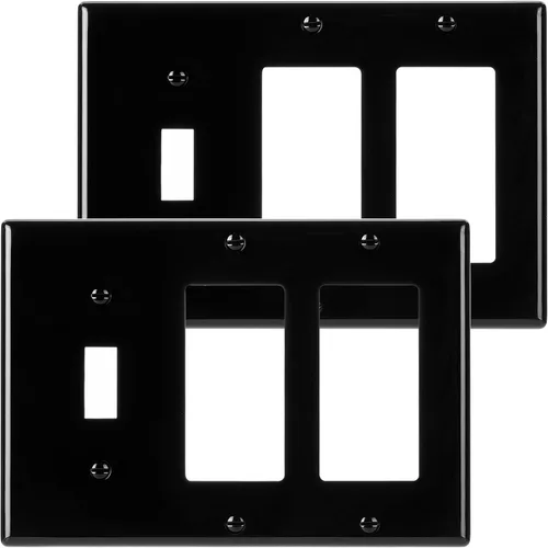 Bates - Placa de pared combinada, interruptor de palanca individual/decorador doble, negro, 6.34 x 4.5 pulgadas, tamaño estándar, placa de pared de