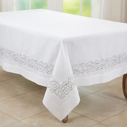 Miniatura 2 de Saro Lifestyle Mantel bordado de voluta, plateado, 50"x70