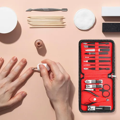 Miniatura 8 de FAMILIFE Kit de Uñas, Juego de Manicura Profesional Kit de Manicura Juego de Cortaúñas, 13 en 1 Juegos de Pedicura de Acero Inoxidable Herramienta