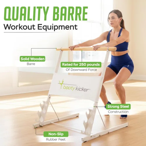 Miniatura 4 de Portable Folding Exercise Bar for Barre, Balance and Ballet Home Workouts, Strong Freestanding Stable Design Blanco