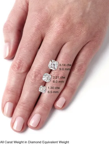 Miniatura 7 de Charles & Colvard Anillo de compromiso Asscher de moissanita de oro blanco de 14 quilates de 0.315 in, 2.69cttw DEW